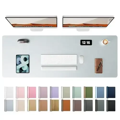 YSAGi Charm Desk Pad Himoya, Ofis stolining gilami, katta sichqoncha, sirpanmaydigan PU Charm stol blottingi, noutbuk stolining bloki, ofis va uy uchun suv o'tkazmaydigan stol yozuv bloki (kumush, 47