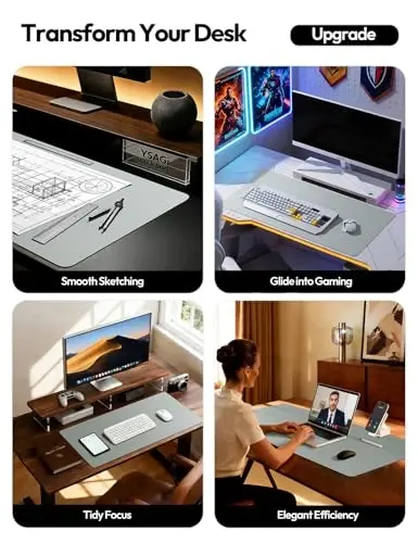 YSAGi Charm Desk Pad Himoya, Ofis stolining gilami, katta sichqoncha, sirpanmaydigan PU Charm stol blottingi, noutbuk stolining bloki, ofis va uy uchun suv o'tkazmaydigan stol yozuv bloki (kumush, 47