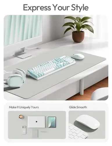 YSAGi Charm Desk Pad himoya qiluvchi, Ofis uchun stol pedi, Katta sichqoncha pedi, Sirpanmaydigan PU Charm stol qoplamasi, Noutbuk uchun stol pedi, Ofis va uy uchun suv o'tkazmaydigan stol yozish pedi (Och kulrang, 23.6