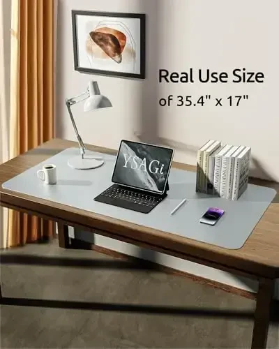 YSAGi Charm Desk Pad himoya qiluvchi, Ofis uchun stol to'shagi, Katta sichqoncha, Sirpanmaydigan PU Charm Desk Blotter, Noutbuk Desk Pad, Ofis va uy uchun suv o'tkazmaydigan stol yozuvi (Kumush, 35,4