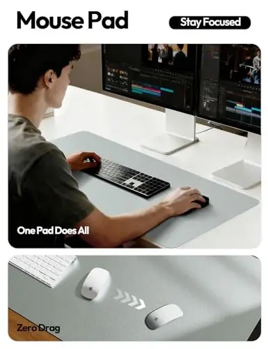 YSAGi Charm Desk Pad himoya qiluvchi, Ofis uchun stol to'shagi, Katta sichqoncha, Sirpanmaydigan PU Charm Desk Blotter, Noutbuk Desk Pad, Ofis va uy uchun suv o'tkazmaydigan stol yozuvi (Kumush, 35,4