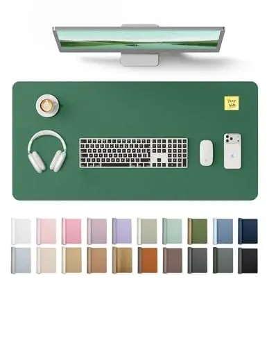 YSAGi Charm Desk Pad Himoya vositasi, Ofis uchun stol matosi, Katta sichqoncha paneli, Sirpanmaydigan PU teri stol qoplamasi, Noutbuk stol paneli, Ofis va uy uchun suv o'tkazmaydigan stol yozuv paneli (Jade Green, 35.4