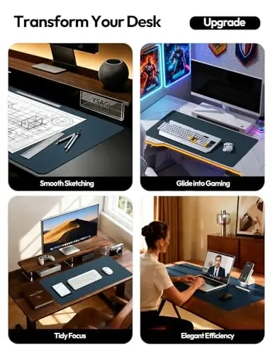 YSAGi Charm Desk Protector, Office Mat, Katta Mouse Mat, Non-Slip PU Charm Blotter, Laptop Pad, Office and Home uchun suv o'tkazmaydigan yozuv yostig'i (to'q ko'k, 31,5