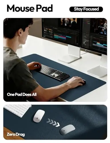 YSAGi Charm Desk Protector, Office Mat, Katta Mouse Mat, Non-Slip PU Charm Blotter, Laptop Pad, Office and Home uchun suv o'tkazmaydigan yozuv yostig'i (to'q ko'k, 31,5