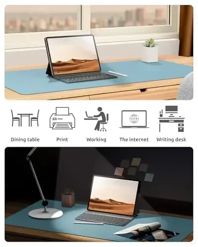 YSAGi Charm Desk Protector, Office Mat, Katta sichqoncha, Sirpanmaydigan PU Charm Bloter, Noutbuk Desk Pad, Ofis va Uy uchun suv o'tkazmaydigan yozuv pad (Muz ko'k, 31,5