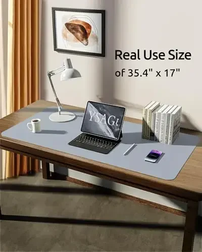 YSAGi Charm Desk Protector, Office Mat, Katta sichqoncha, Sirpanmaydigan PU Charm Blotter, Noutbuk Charm, Ofis va uy uchun suv o'tkazmaydigan yozuv yostig'i (och kulrang, 35,4