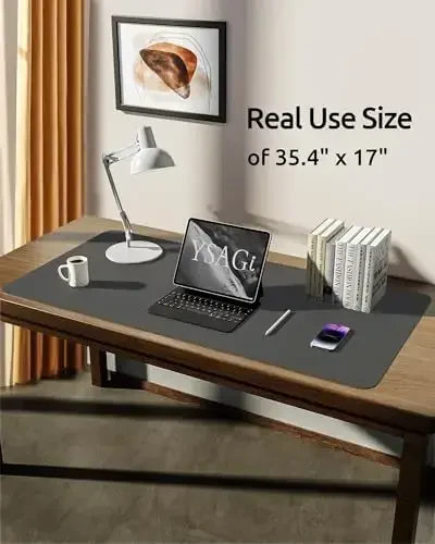 YSAGi Charm Desk Protector, Office Mat, Katta sichqoncha, Sirpanmaydigan PU Charm Blotter, noutbuk Charm Pad, ofis va uy uchun suv o'tkazmaydigan yozuv taxtasi (to'q kulrang, 35,4