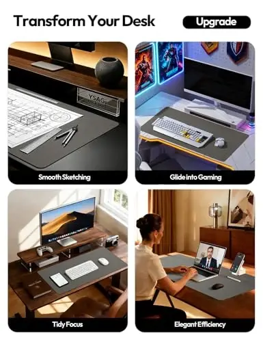 YSAGi Charm Desk Protector, Office Mat, Katta sichqoncha, Sirpanmaydigan PU Charm Blotter, noutbuk Charm Pad, ofis va uy uchun suv o'tkazmaydigan yozuv taxtasi (to'q kulrang, 35,4