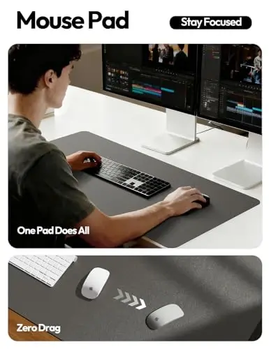 YSAGi Charm Desk Protector, Office Mat, Katta sichqoncha, Sirpanmaydigan PU Charm Blotter, noutbuk Charm Pad, ofis va uy uchun suv o'tkazmaydigan yozuv taxtasi (to'q kulrang, 35,4