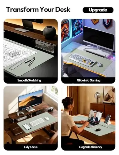 YSAGi Charm Desk Protector, Office Mat, Large Mouse Mat, Non-Slip PU Charm Blotter, Laptop Charm Pad, Suv o'tkazmaydigan yozuv Charm ofis va uy uchun (kulrang-yashil, 47.2
