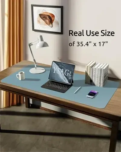 YSAGi Charm Desk Protector, Office Mat, Large Mouse Mat, Non-Slip PU Charm Blotter, Laptop Pad, Suv o'tkazmaydigan yozuv Charm ofis va uy uchun (Ice Blue, 35.4