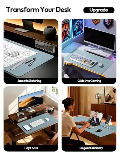 YSAGi Charm Desk Protector, Office Mat, Large Mouse Mat, Non-Slip PU Charm Blotter, Laptop Pad, Suv o'tkazmaydigan yozuv Charm ofis va uy uchun (Ice Blue, 35.4