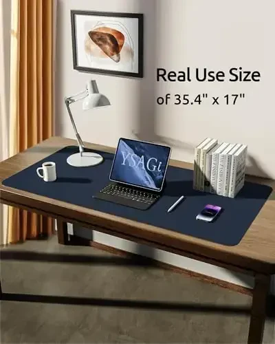 YSAGi Charm Desk Protector, Office Mat, Large Mouse Mat, Non-Slip PU Charm Blotter, Laptop Pad, Waterproof Writing Pad for Office and Home (Dark Blue, 35.4