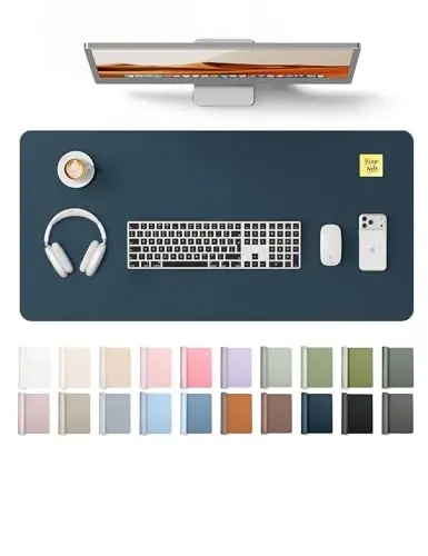 YSAGi Charm Desk Protector, Office Mat, Large Mouse Mat, Non-Slip PU Charm Blotter, Laptop Pad, Waterproof Writing Pad for Office and Home (Dark Blue, 35.4