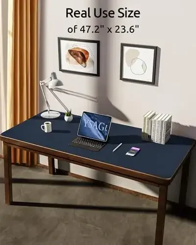 YSAGi Charm Desk Protector, Office Mat, Large Mouse Mat, Non-Slip PU Charm Blotter, Laptop Pad, Waterproof Writing Pad for Office and Home (Dark Blue, 47.2