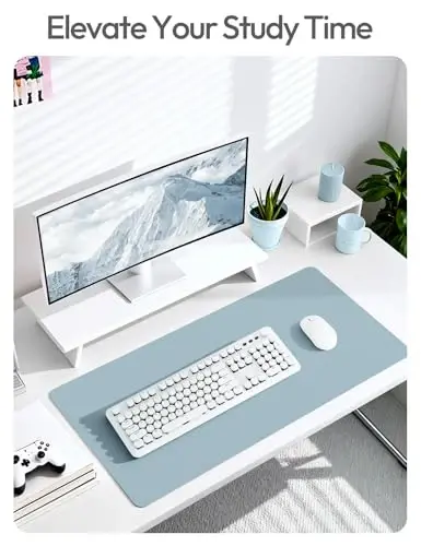 YSAGi Charm Desk Protector, Ofis Gilami, Katta Sichqoncha Gilami, Sirpanmaydigan PU Charm Qog'oz Gilami, Noutbuk Stol Prokladkasi, Ofis va Uy uchun Suv o'tkazmaydigan Yozuv Prokladkasi (Muz Ko'k, 23.6