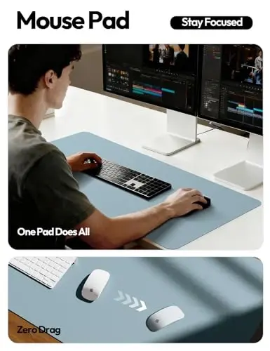 YSAGi Charm Desk Protector, Ofis Gilami, Katta Sichqoncha Gilami, Sirpanmaydigan PU Charm Qog'oz Gilami, Noutbuk Stol Prokladkasi, Ofis va Uy uchun Suv o'tkazmaydigan Yozuv Prokladkasi (Muz Ko'k, 23.6