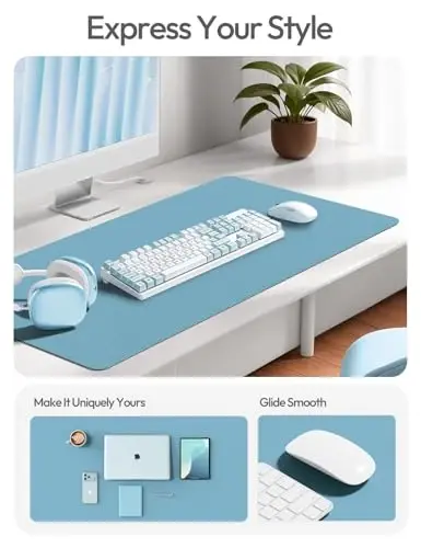 YSAGi Charm Desk Protector, Ofis gilami, Katta sichqoncha gilami, Sirpanmaydigan PU Charm qog'ozi, Noutbuk uchun stol pedi, Ofis va uy uchun suv o'tkazmaydigan yozuv pedi (Dengiz ko'k, 31,5