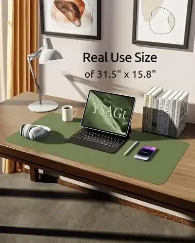 YSAGi Charm Desk Protector, Ofis gilami, Katta sichqoncha yostig'i, Sirpanmaydigan PU Charm qoplamasi, Noutbuk stoli, Ofis va uy uchun suv o'tkazmaydigan yozuv yostig'i (Yashil, 31,5