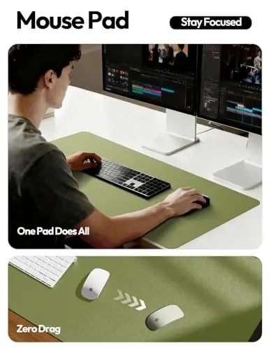 YSAGi Charm Desk Protector, Ofis gilami, Katta sichqoncha yostig'i, Sirpanmaydigan PU Charm qoplamasi, Noutbuk stoli, Ofis va uy uchun suv o'tkazmaydigan yozuv yostig'i (Yashil, 31,5