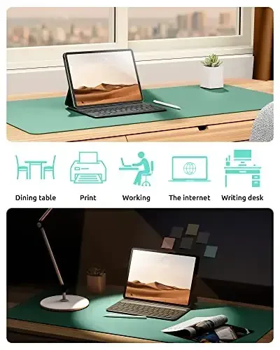 YSAGi Charm Desk Protector, Ofis Mat, Katta sichqoncha Mat, Kaymaydigan PU Charm Blotter, Noutbuk Desk Pad, Ofis va uy uchun suv o'tkazmaydigan yozuv pedi (Yashil-ko'k, 23,6