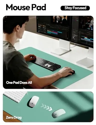 YSAGi Charm Desk Protector, Ofis Mat, Katta sichqoncha Mat, Kaymaydigan PU Charm Blotter, Noutbuk Desk Pad, Ofis va uy uchun suv o'tkazmaydigan yozuv pedi (Yashil-ko'k, 23,6