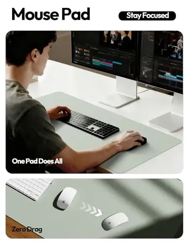 YSAGi Charm Desk Protector, Ofis Mat, Katta sichqoncha mat, Sirpanmaydigan PU Charm Bloter, Noutbuk yostig'i, Ofis va uy uchun suv o'tkazmaydigan yozuv yostig'i (kulrang-yashil, 23,6