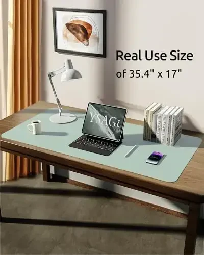 YSAGi Charm Desk Protector, Ofis Mat, Katta Sichqoncha Mat, Sirpanmaydigan PU Charm Blotter, Noutbuk Charm Pad, Ofis va Uy uchun suv o'tkazmaydigan yozuv yostig'i (och yashil, 35,4