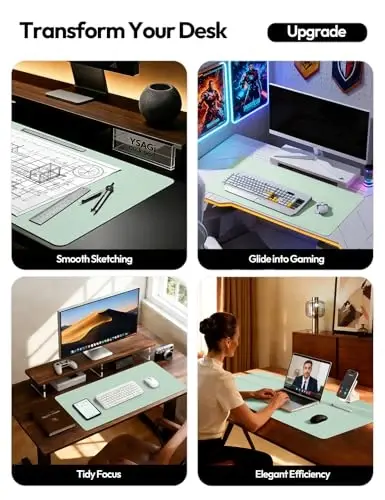 YSAGi Charm Desk Protector, Ofis Mat, Katta Sichqoncha Mat, Sirpanmaydigan PU Charm Blotter, Noutbuk Charm Pad, Ofis va Uy uchun suv o'tkazmaydigan yozuv yostig'i (och yashil, 35,4