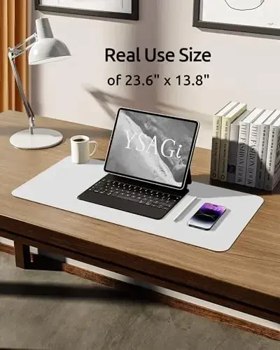 YSAGi Charm Desk Protector, Ofis Mat, Katta Sichqoncha Mat, Sirpanmaydigan PU Charm Blotter, Noutbuk Uchuk, Ofis va uy uchun Suv o'tkazmaydigan Yozuv Pad (Oq, 23,6
