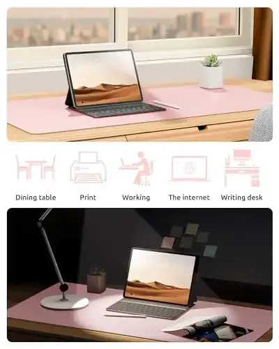 YSAGi Charm Desk Protector, Ofis Mat, Katta sichqoncha Mat, Sirpanmaydigan PU Charm Blotter, Noutbuk uchun stol Pad, Ofis va Uy uchun suv o'tkazmaydigan yozuv Pad (Ochiq Pushti, 35,4