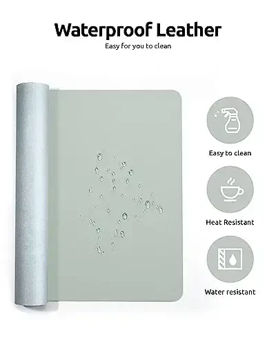 YSAGi Charm Desk Protector, Ofis Mat, Katta sichqoncha Mat, Sirpanmaydigan PU Charm Blotter, Noutbuk yostig'i, Ofis va uy uchun suv o'tkazmaydigan yozuv yostig'i (Kulrang yashil, 31,5