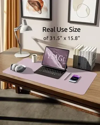 YSAGi Charm Desk Protector, Ofis Mat, Katta sichqoncha mat, sirpanmaydigan PU charm qoplamasi, noutbuk charm mat, ofis va uy uchun suv o'tkazmaydigan yozuv mat (kulrang lavanta, 31,5