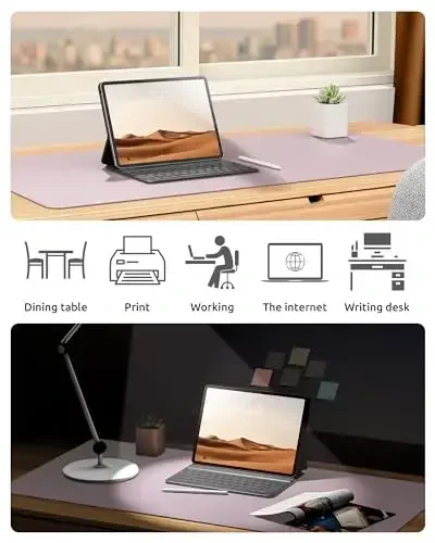 YSAGi Charm Desk Protector, Ofis Mat, Katta sichqoncha mat, sirpanmaydigan PU charm qoplamasi, noutbuk charm mat, ofis va uy uchun suv o'tkazmaydigan yozuv mat (kulrang lavanta, 31,5