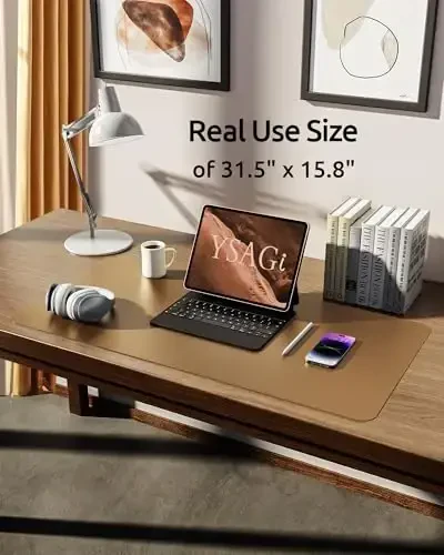 YSAGi Charm Desk Protector, Ofis Mat, Katta sichqoncha mat, Sirpanmaydigan PU charm qopqoq, Noutbuk yostig'i, Ofis va uy uchun suv o'tkazmaydigan yozuv yostig'i (Bronza, 31,5