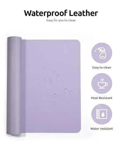 YSAGi Charm Desk Protector, Ofis Mat, Katta sichqoncha, Sirpanmaydigan PU Charm Blotter, Noutbuk stoli, Ofis va uy uchun suv o'tkazmaydigan yozuv bloki (Och binafsha, 35,4