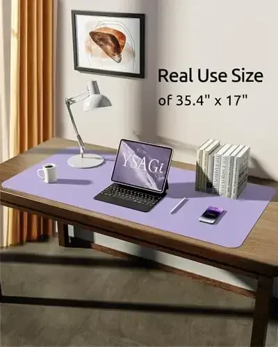 YSAGi Charm Desk Protector, Ofis Mat, Katta sichqoncha, Sirpanmaydigan PU Charm Blotter, Noutbuk stoli, Ofis va uy uchun suv o'tkazmaydigan yozuv bloki (Och binafsha, 35,4
