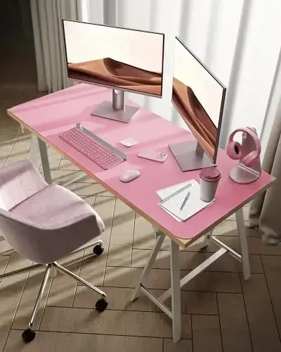 YSAGi Charm Desk Protector, Ofis Mat, Katta sichqoncha, Sirpanmaydigan PU teri Bloter, Noutbuk stoli, Ofis va uy uchun suv o'tkazmaydigan yozuv bloki (pushti, 47.2