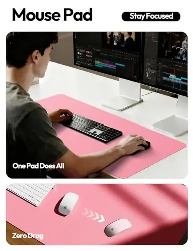 YSAGi Charm Desk Protector, Ofis Mat, Katta sichqoncha, Sirpanmaydigan PU teri Bloter, Noutbuk stoli, Ofis va uy uchun suv o'tkazmaydigan yozuv bloki (pushti, 47.2