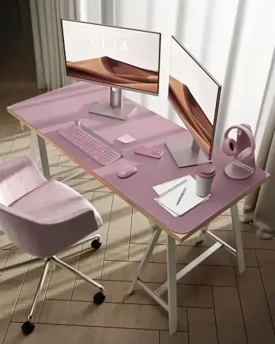 YSAGi Charm Desk Protector, Ofis Mat, Katta sichqoncha uchun mat, Sirpanmaydigan PU Charm Blotter, Noutbuk Pad, Ofis va uy uchun suv o'tkazmaydigan yozuv pedi (Pale Mauve, 47.2