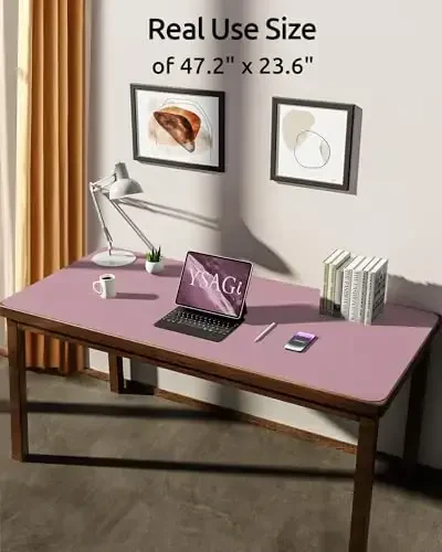 YSAGi Charm Desk Protector, Ofis Mat, Katta sichqoncha uchun mat, Sirpanmaydigan PU Charm Blotter, Noutbuk Pad, Ofis va uy uchun suv o'tkazmaydigan yozuv pedi (Pale Mauve, 47.2