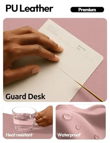 YSAGi Charm Desk Protector, Ofis Mat, Katta sichqoncha uchun mat, Sirpanmaydigan PU Charm Blotter, Noutbuk Pad, Ofis va uy uchun suv o'tkazmaydigan yozuv pedi (Pale Mauve, 47.2