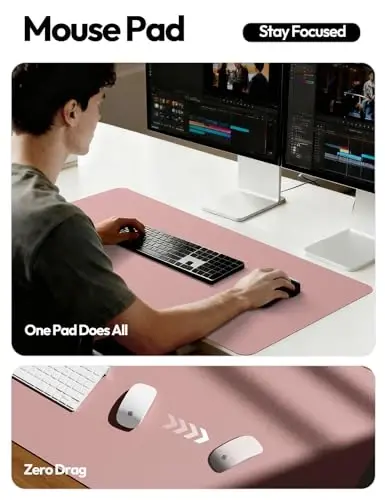 YSAGi Charm Desk Protector, Ofis Mat, Katta sichqoncha uchun mat, Sirpanmaydigan PU Charm Blotter, Noutbuk Pad, Ofis va uy uchun suv o'tkazmaydigan yozuv pedi (Pale Mauve, 47.2