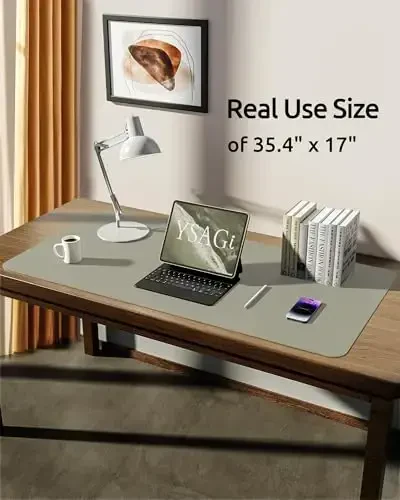YSAGi Charm Desk Protector, Ofis uchun Mat, Katta Sichqoncha Mat, Sirpanmaydigan PU Charm Blotter, Noutbuk Pad, Ofis va Uy uchun Suv o'tkazmaydigan Yozuv Padi (Adaçayı Yeşil, 35.4