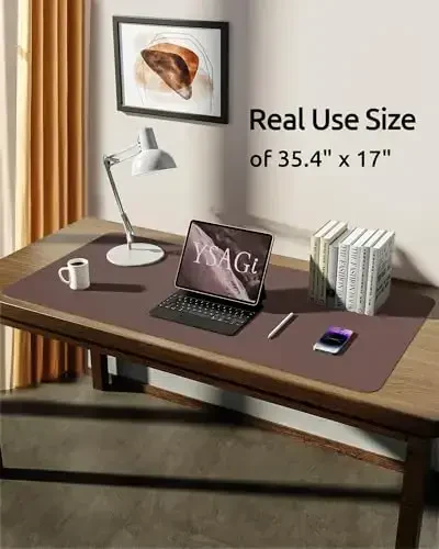 YSAGi Charm Desk Protector, Ofis uchun Mat, Katta Sichqoncha Mat, Sirpanmaydigan PU Teri Blotter, Noutbuk uchun Stol, Ofis va Uy uchun Suv o'tkazmaydigan Yozuv Pad (Shokolad, 35.4