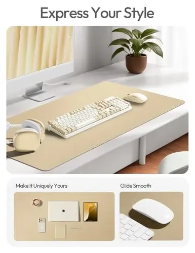 YSAGi Leather Desk Pad Protector, Office Desk Mat, Large Mouse Pad, Non-Slip PU Leather Desk Blotter, Laptop Desk Pad, Waterproof Desk Writing Pad for Office and Home (Gold,47.2