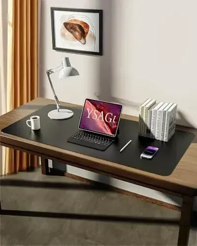 YSAGi Leather Desk Protector, Non-Slip Large Mouse Pad, Waterproof PU Laptop Mat Table Pad for Office and Home (90 x 43 cm. , Black) - 5