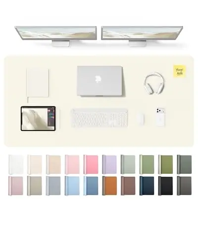 YSAGi Leather Desk Pad Protector, Office Desk Mat, Large Mouse Pad, Non-Slip PU Leather Desk Blotter, Laptop Desk Pad, Waterproof Desk Writing Pad for Office and Home (Cream,55