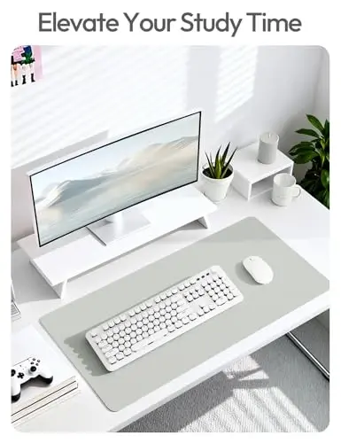 YSAGi Leather Desk Pad Protector, Office Desk Mat, Large Mouse Pad, Non-Slip PU Leather Desk Blotter, Laptop Desk Pad, Waterproof Desk Writing Pad for Office and Home (Light Grey,55