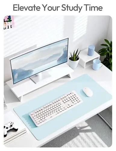 YSAGi Leather Desk Pad Protector, Office Desk Mat, Large Mouse Pad, Non-Slip PU Leather Desk Blotter, Laptop Desk Pad, Waterproof Desk Writing Pad for Office and Home (Baby Blue,55